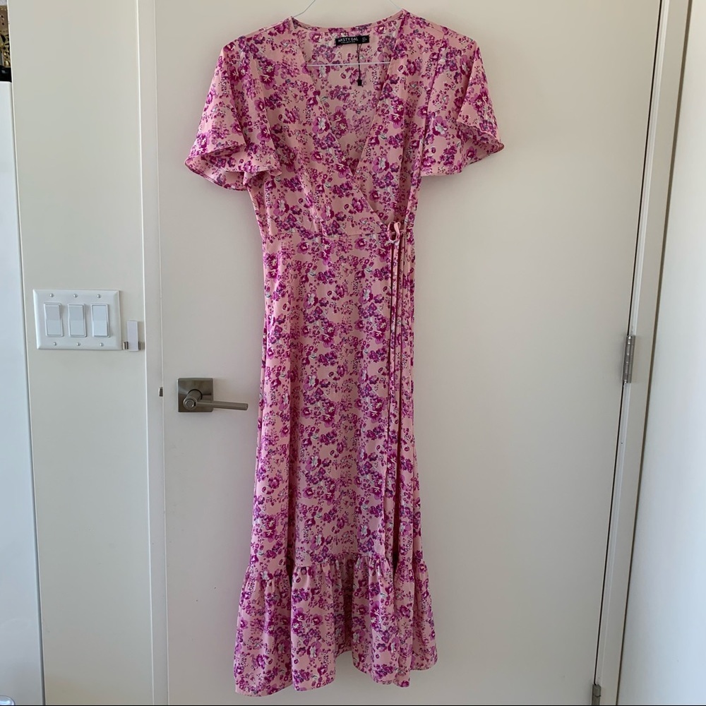 Nasty gal pink floral wrap dress